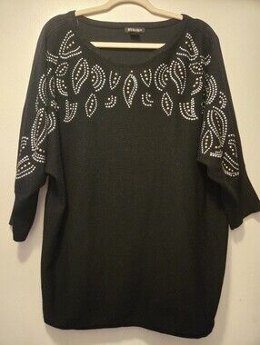3X BYdesign Black Knit Top with Silver Stud Embellishment